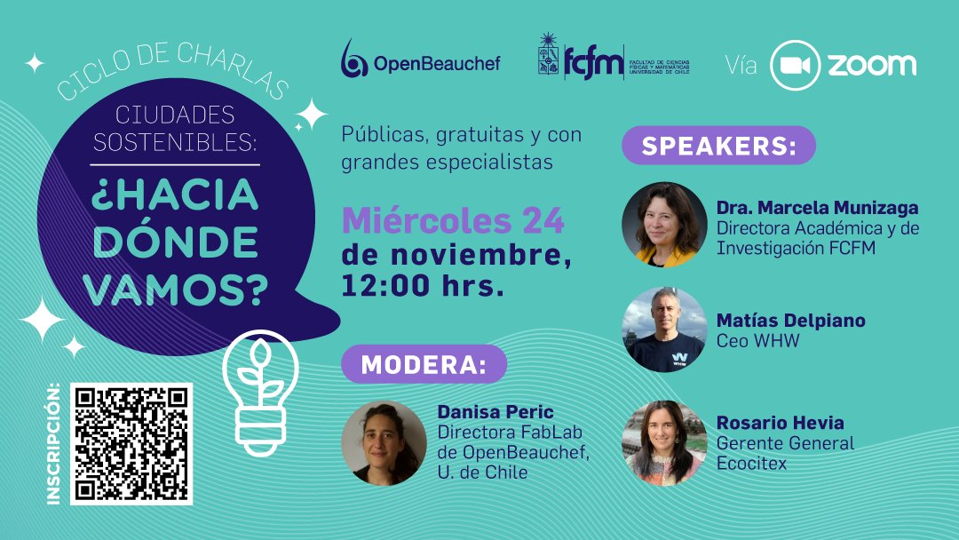 Nos vemos hoy a las 12:00 en el ciclo de Charlas de <a href="/OpenBeauchef/">OpenBeauchef</a> sobre Ciudades #sostenible. Inscripciones en docs.google.com/forms/d/e/1FAI…