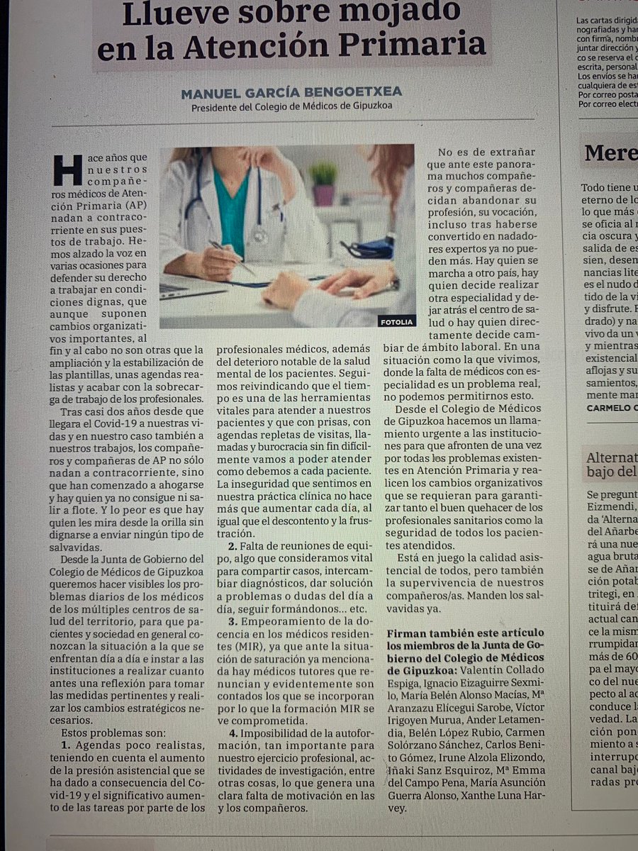 Hoy publicamos en <a href="/diariovasco/">El Diario Vasco</a> este artículo que refleja nuestra gran preocupación por la Atención Primaria, por nuestros profesionales y por todos los pacientes y sociedad.
Puedes leerlo en comgi.eus