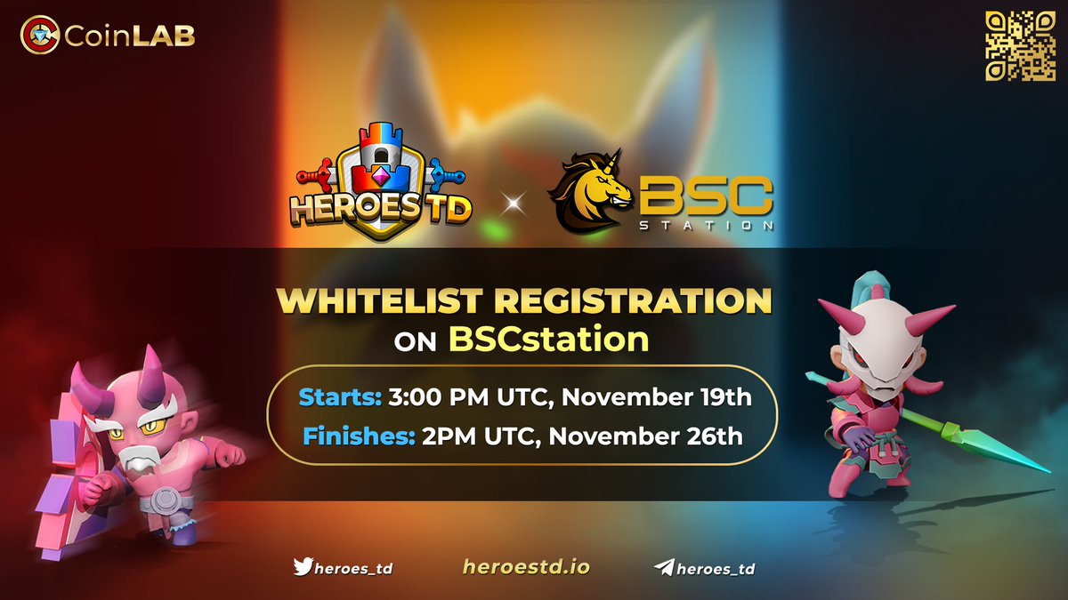 📢📢<a href="/heroes_td/">Heroes TD</a> #IDO will be launched on @bscstation on November 28 at 4 am UTC.

💥Opportunity to buy cheap $HTD:

Join the guaranteed round👉stake.bscstation.finance/#/ido-pools

Join the community round👉bitly.com.vn/2v2rvc 

Let's go to the moon with $HTD 🚀🚀
#CoinLAB