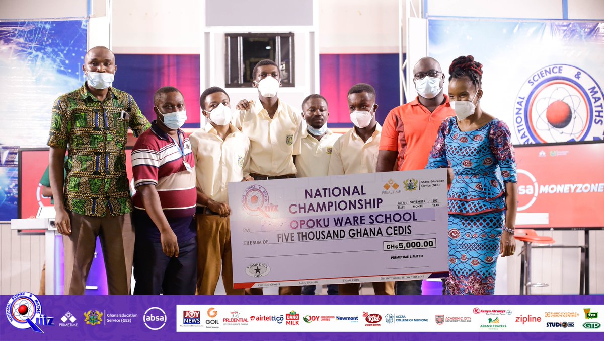 NSMQGhana's tweet photo. Our Semifinalists who didn't proceed to the Grand Finale did not leave empty handed. The all received cash rewards of Gh¢5000. 
@gheduservice 

Wesley Girls' High School
Opoku Ware School
St Peter's SHS
Tamale SHS
Chemu SHS
KNUST SHS

#NSMQ2021 #NSMQinKumasi https://t.co/81DqUVmR6z