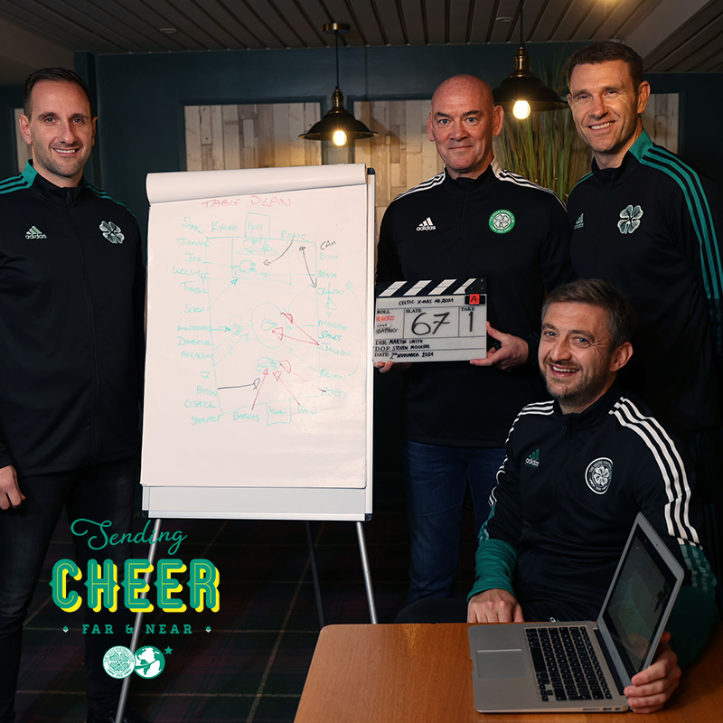 CelticFC's tweet photo. 💌🌏🌟 First class 𝗯𝗲𝗵𝗶𝗻𝗱 𝘁𝗵𝗲 𝘀𝗰𝗲𝗻𝗲𝘀 images from this year's #CelticChristmasAd! 📸🎬
