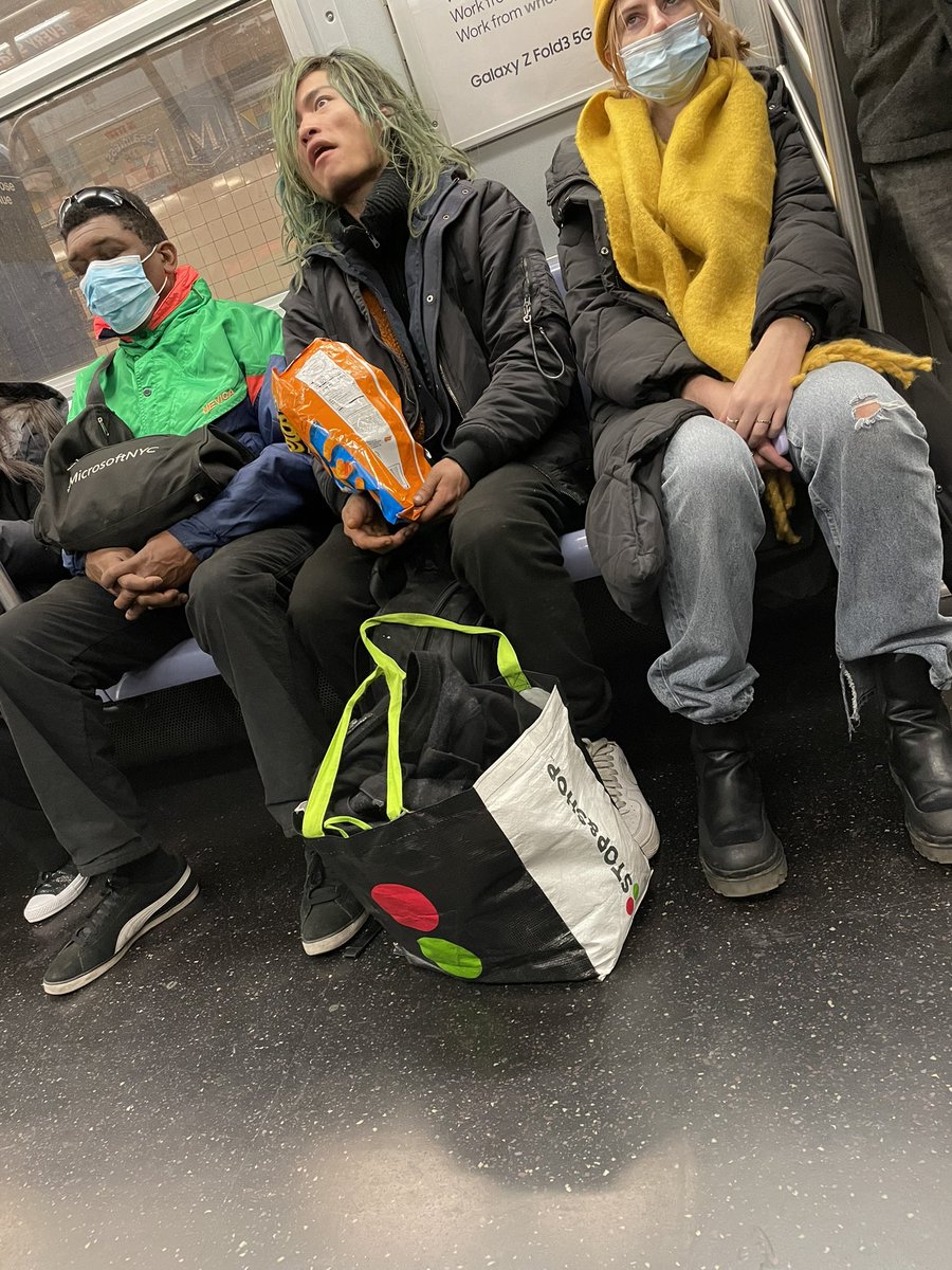 SaraJoRomero's tweet photo. He ate the whole bag of Cheetos, drank a can of juice and belched so loudly and hard that I could smell it thru my mask #ihatecommuting https://t.co/Suv6M4Cmnm