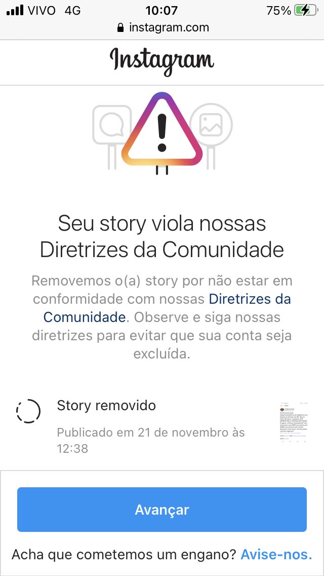 GFiuza_Oficial's tweet photo. O Instagram avisa que removeu a informação OFICIAL de q a vacina de covid matou Bruno Graf. Esta informação foi CONFIRMADA pela Superintendência de Vigilância em Saúde do Estado de Santa Catarina. O Instagram não quer q a população saiba dos RISCOS da vacina. É muita crueldade. https://t.co/RnqoYzHl9F