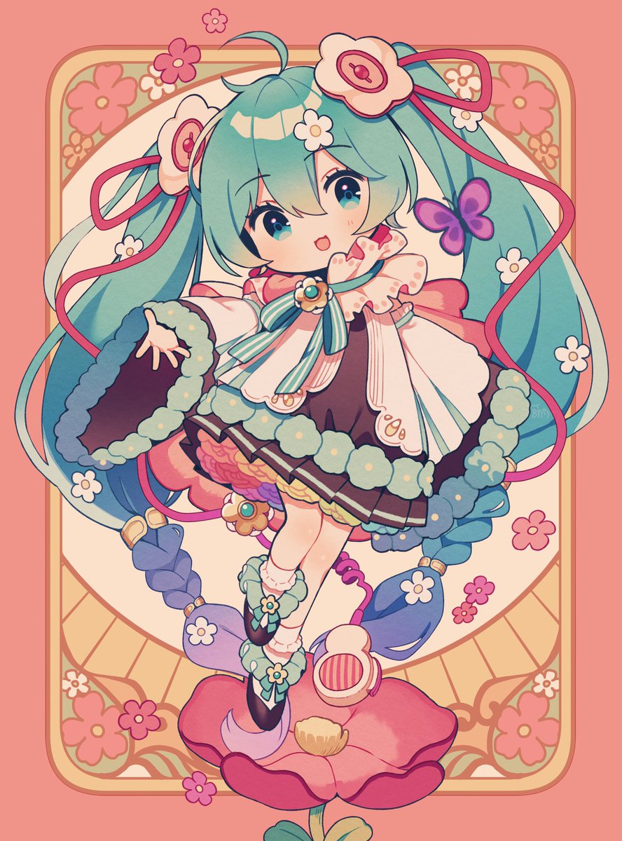 hatsune miku ,magical mirai miku 1girl flower solo long hair twintails hair ornament white flower  illustration images