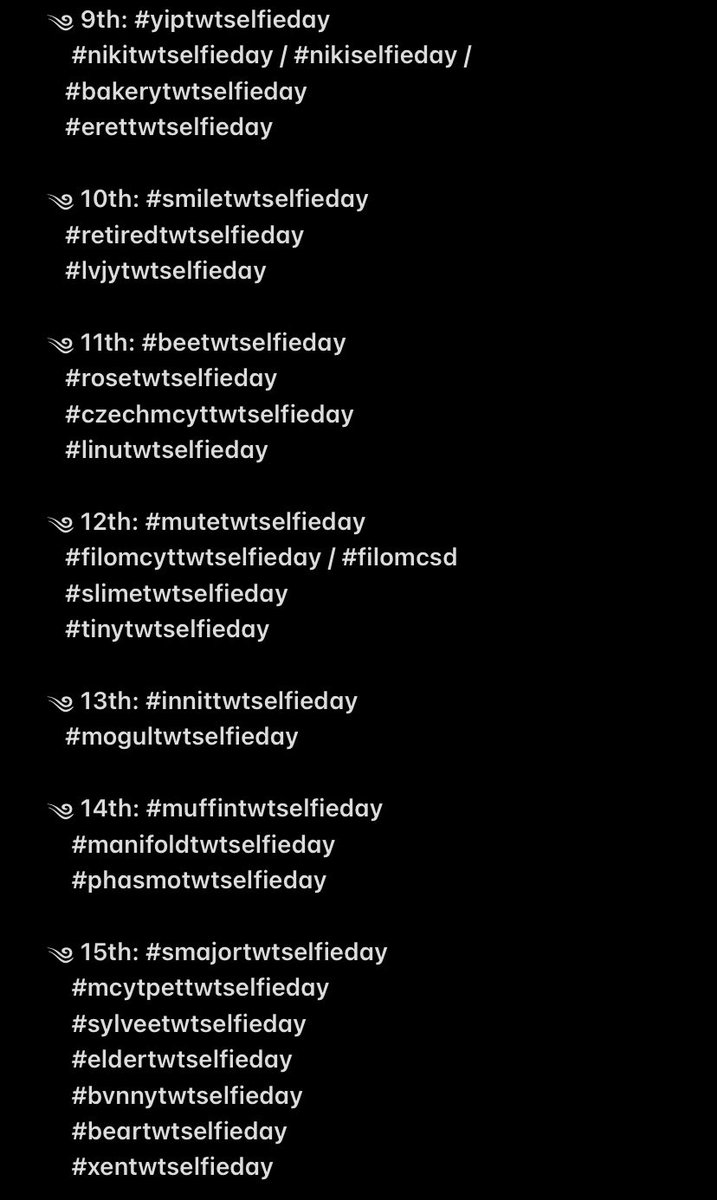 mcyttwtselfie's tweet photo. UPDATED SELFIE DAYS LIST‼️
                                24/11/2021
rt's appreciated!! https://t.co/LkLhlHcjlS