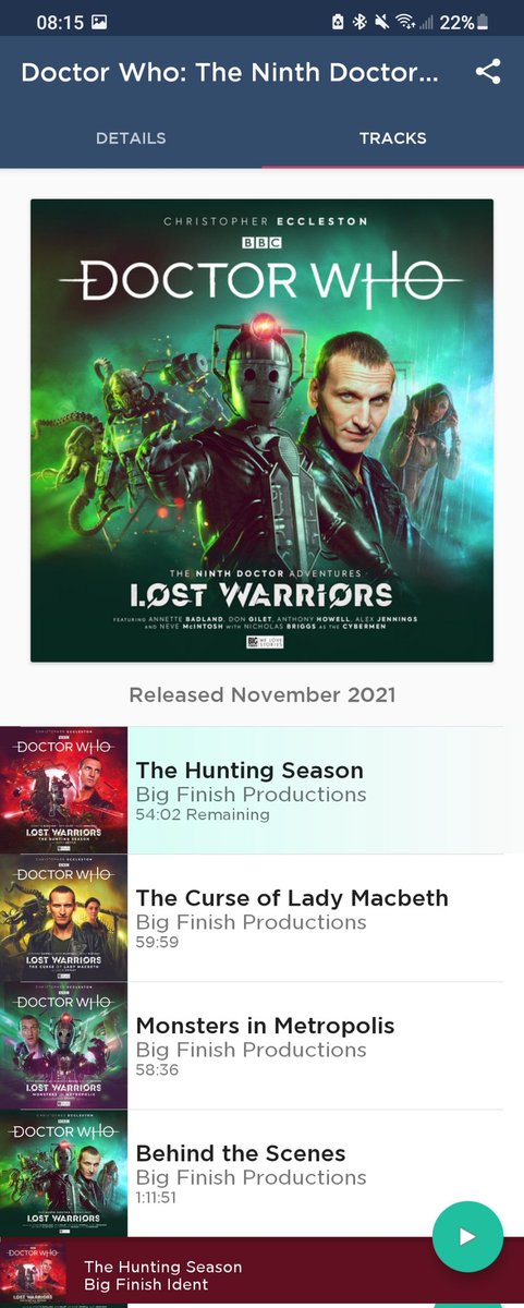 TheMetalWhovian's tweet photo. I hope everyone is having a lovely day. Today's listen is 9DA Vol 3 #LostWarriors "The Hunting Season" before work. Anyone listening to anything today? #DoctorWho #BigFinish #9thDoctor #AudioDrama https://t.co/P2UnaiUAtg