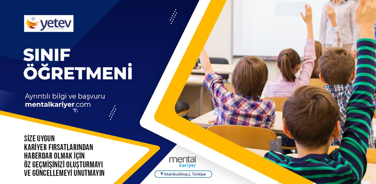 Yeni Türkiye Eğitim Vakfı'nın Sınıf Öğretmeni ilanı şimdi yayında. Ayrıntılı bilgi ve başvuru için bit.ly/3DRGL3n

Alanınla ilgili kariyer fırsatlarından haberdar olmak istiyorsan şimdi mentalkariyer.com'da öz geçmişini oluştur, fırsatları kaçırma.