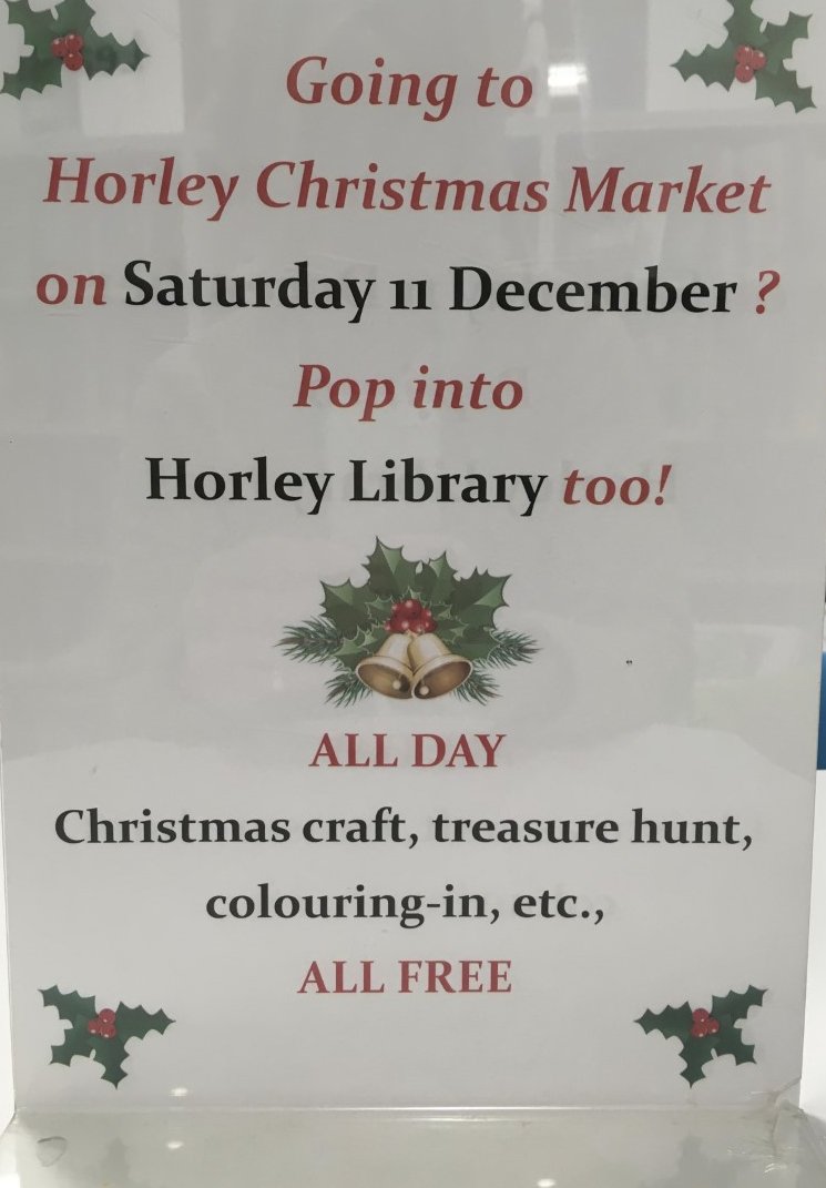 Our first Christmas craft session is THIS Saturday, 27th November - no need to book - followed by another on 4th December! And if you're in Horley for the Christmas Market on 11th December, why not drop into <a href="/HorleyLibrary/">Horley Library</a> ... details below 🎄🎅
<a href="/SurreyLibraries/">Surrey Libraries UK</a>