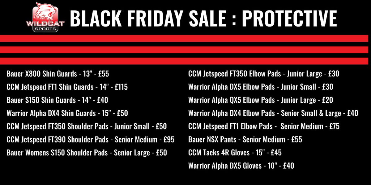 Our Black Friday sale starts tomorrow and here is all of our Protective items on a big sale 👀

Get them while you can before they sell out 🔥

To enquire about any of the items on the list 👇

📧  lewis.nell@swindonwildcats.com
📞. 07787979791