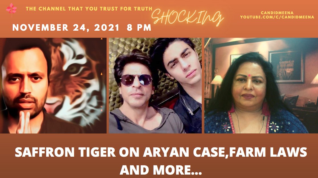 MeenaDasNarayan's tweet photo. join us for a chat with @iAmSaffronTiger on #SSRCase #AryanKhan #ParambirSingh on #CandidMeena at 8.00pm https://t.co/Opgj9J5bxA https://t.co/uLziKJ4vBe