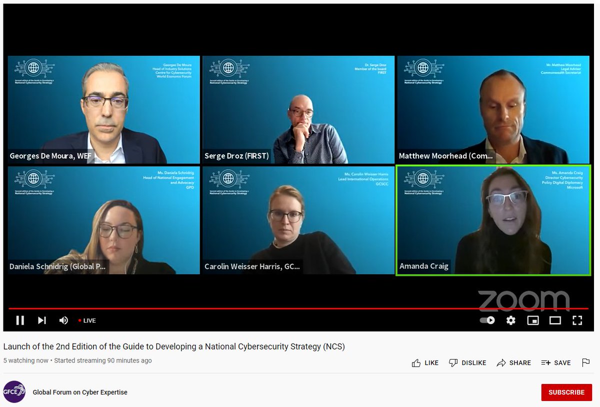 theGFCE's tweet photo. We are live! Forgot to register? Join the livestream on the official GFCE youtube channel: https://t.co/EvC0xlNDMT to learn more about the launch of the 2nd edition of the Guide to developing a National Cybersecurity Strategy (NCS).
#cybersecuritystrategy #NCSguide https://t.co/ejTHRXn2Ta