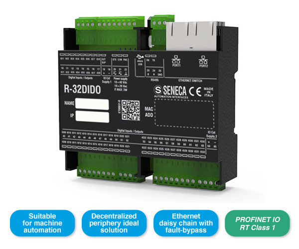 SENECAutomation's tweet image. Dual Ethernet e con 32 canali digitali configurabili singolarmente come ingressi o uscite! La Serie R si arricchisce con nuovo modulo #ProfinetIO compatibile con ambienti #TIAPortal, #CODESYS e controllori #Profinet di terze parti. Scopri di più seneca.it/prodotti/r-32d…