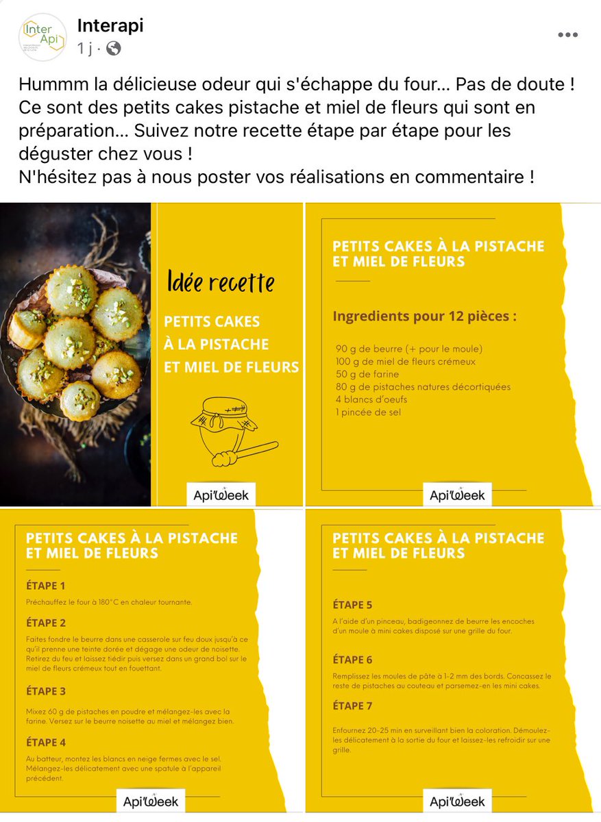 AbeilleDeFrance's tweet image. #ApiWeek et une idée recette publiée par #InterApi, l inter profession des produits de la #ruche: cake pistache et #miel #UnPeuDeDouceurDansCeMondeDeBrutes