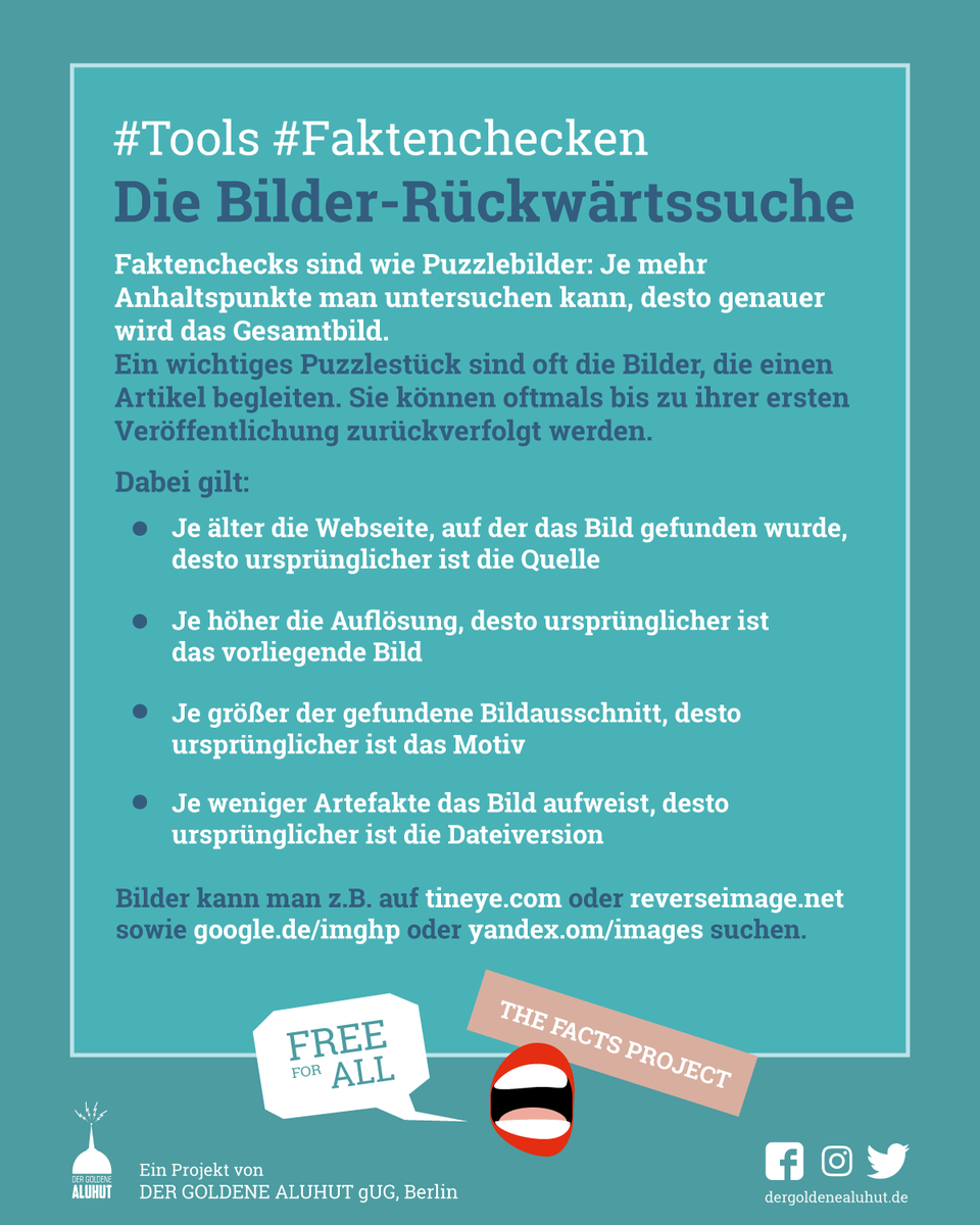 FactsProjectDE's tweet photo. Ein bewährtes #Tool beim #Faktencheck ist die sogenannte #Bilderrückwärtssuche. Mit ihr können Bilder sogar oftmals bis zur ersten Veröffentlichung zurückverfolgt werden. 

Den vollständigen Artikel findest du hier:
👉 https://t.co/N0ArgeS68k https://t.co/bbvTzWEG46