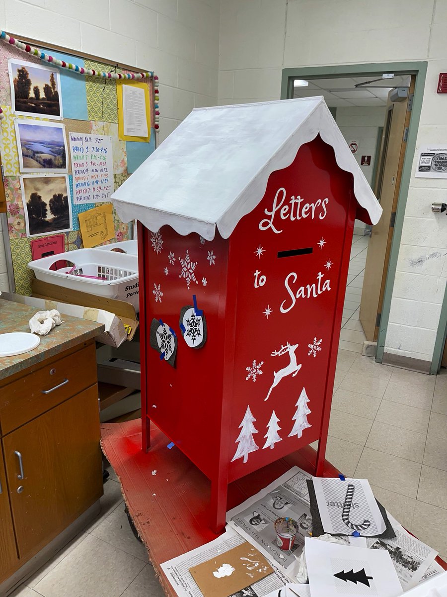 kimsweck's tweet photo. The Santa mailbox for @beeklib is coming along nicely. Metal production students passed it on to Cori Appler’s art class for the finishing touches. Stay tuned for finished product next week. @ArlingtonCSD #ACSDFutureDriven #ahsengineering #STEAM https://t.co/9Bec43a5Qu