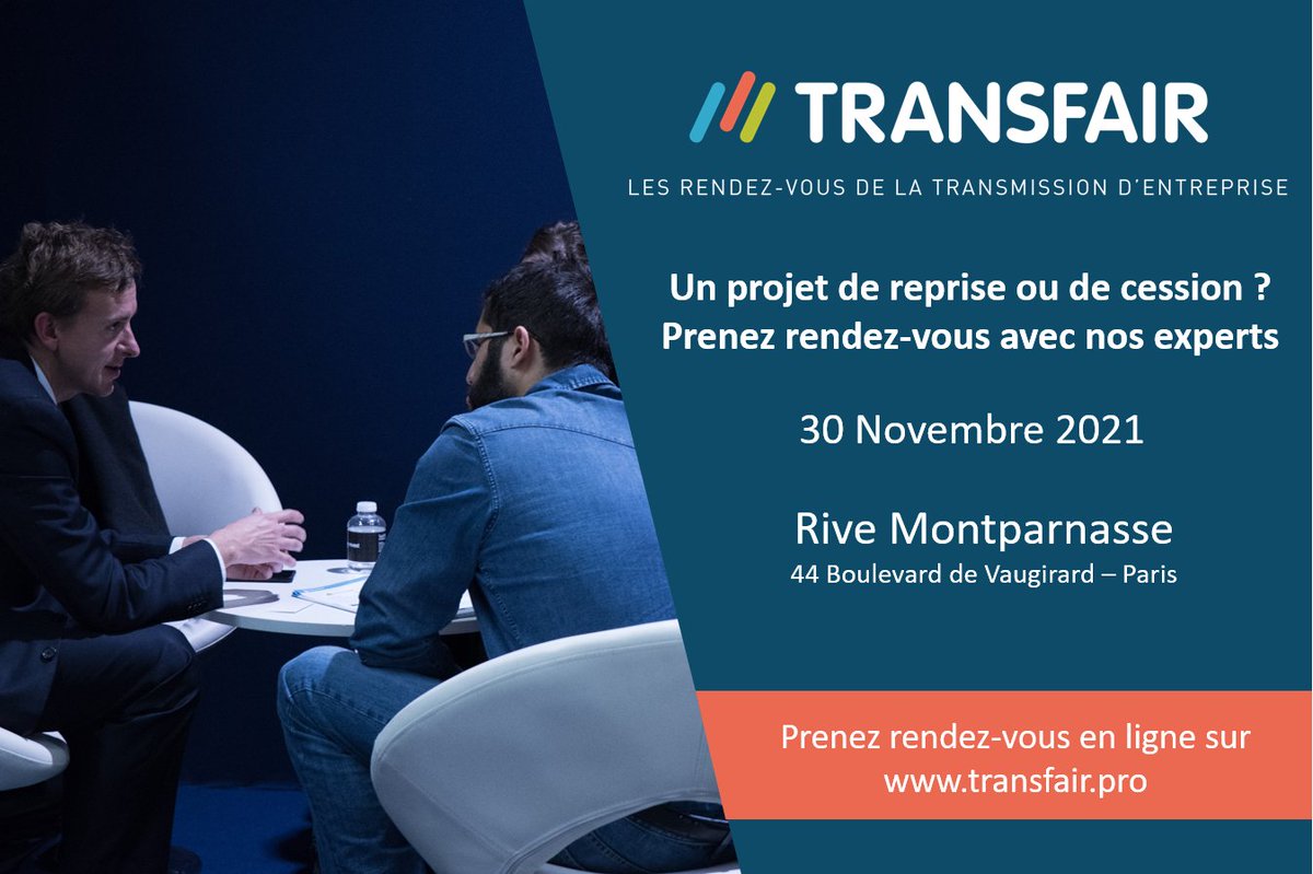 Bénéficiez d'une consultation gratuite sur le salon #Transfair2021, avec un conseiller de la CCI, un expert-comptable ou un commissaire au compte pour vous conseiller et vous accompagner dans votre projet de transmission! Je prends rdv en ligne✅: bit.ly/2ZkxeTB