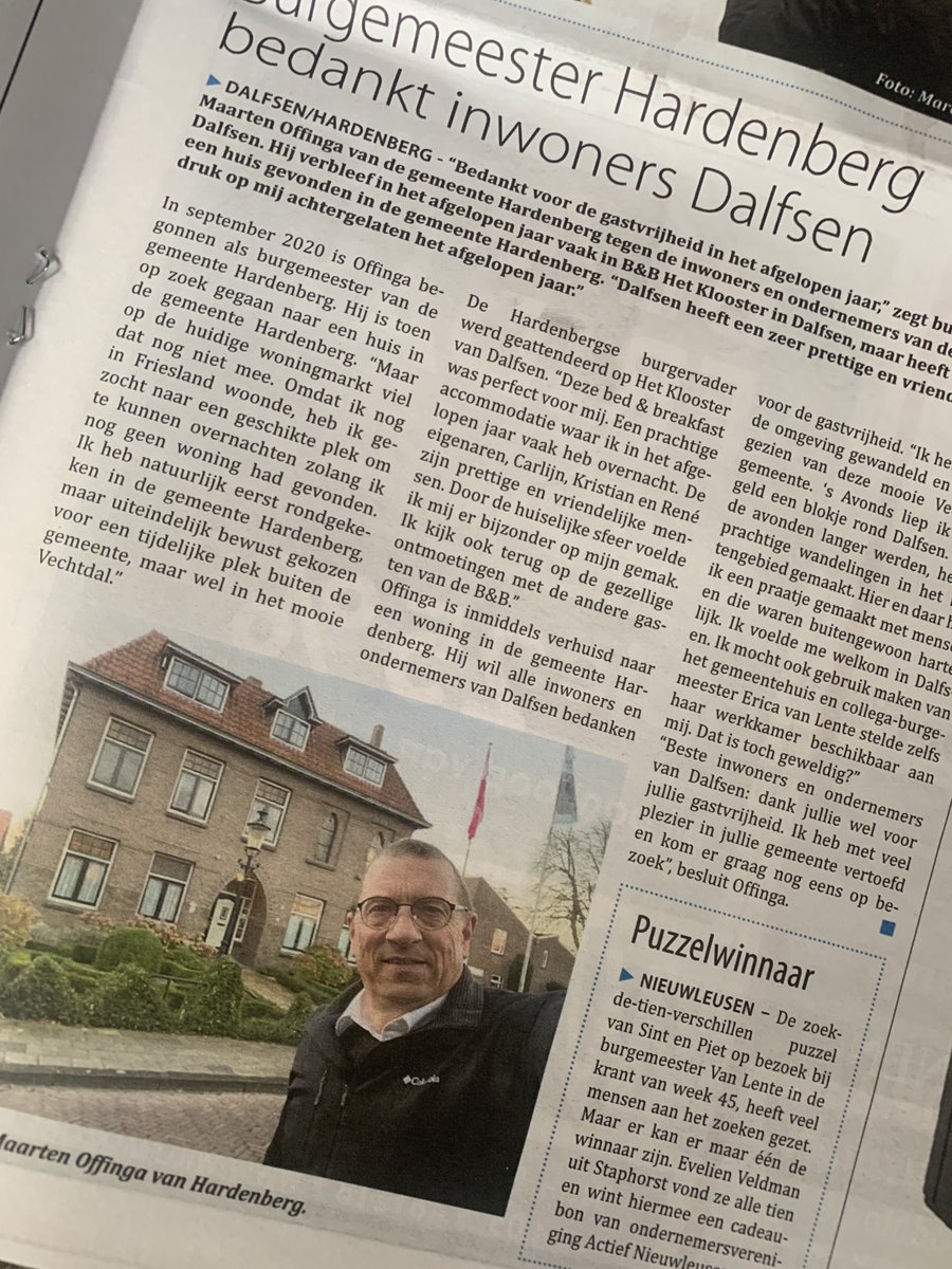 Mooie positieve bijdrage van burgemeester ⁦<a href="/Maartenoffinga/">Maarten offinga</a>⁩  in onze ⁦<a href="/dalfsermarskr/">Dalfser Marskramer</a>⁩   
Inwoners van ⁦<a href="/gem_dalfsen/">Gemeente Dalfsen</a>⁩ zijn buitengewoon hartelijk! #samenkomjeverder #altijdwelkom ⁦@KloosterDalfsen⁩