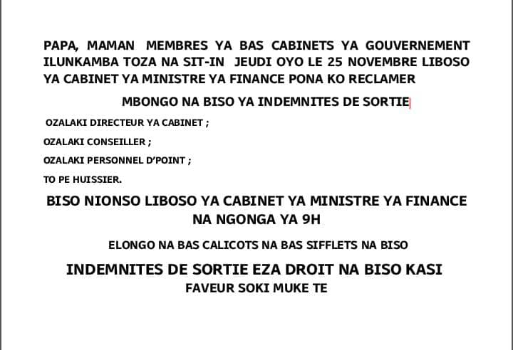 PlumeInfos's tweet photo. Rdc-tous les membres du gouvernement Ilunkamba en sit-in ce jeudi 25 Nov devant le ministère des finances pour exiger le payement de leurs indemnités de sortie https://t.co/ghparzujno