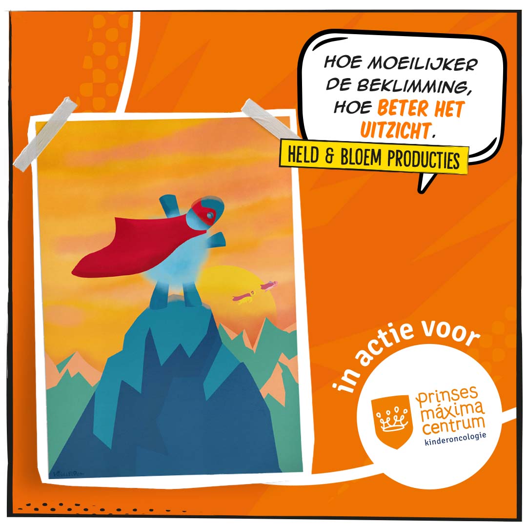 Speciaal voor het #PrinsesMáximaCentrum maakte Emma de Zwaan van Held &amp; Bloem producties deze superheldenposter. Alle opbrengsten van deze posters worden gedoneerd! 🧡 Je bestelt deze poster (en nog 11 andere) voor €10. Bekijk ze hier: drukwerkdeal.co/32zUput