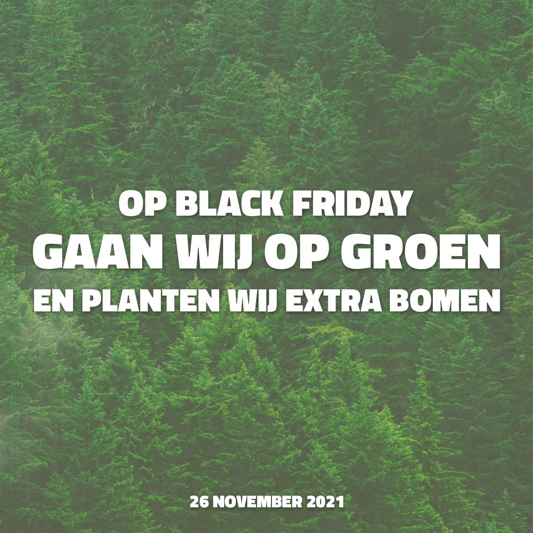 Groenprint gaat op GROEN en kiest voor Green Friday in plaats van Black Friday.
Bij iedere bestelling plaatst Groenprint via Trees for All één of meerdere bomen namens jou. Op Green Friday planten wij een extra boom 🌳 #GreenFriday #BlackFriday #bomenplanten #bomen #GROEN