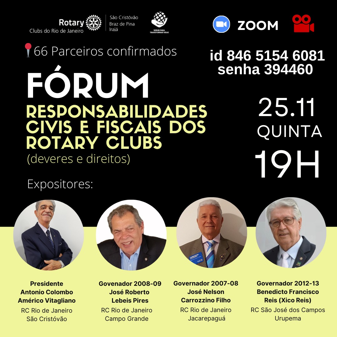 ClaraFSilva's tweet photo. 📣 *Fórum: Responsabilidades Civis e Fiscais dos Rotary Clubs (deveres e direitos)*

Os Rotary Clubs RJ São Cristóvão, Braz de Pina e Irajá convidam para o 1º Fórum.
#Rotary
#servirparatransformarvidas #pessoasemacao https://t.co/t3krK3V56l