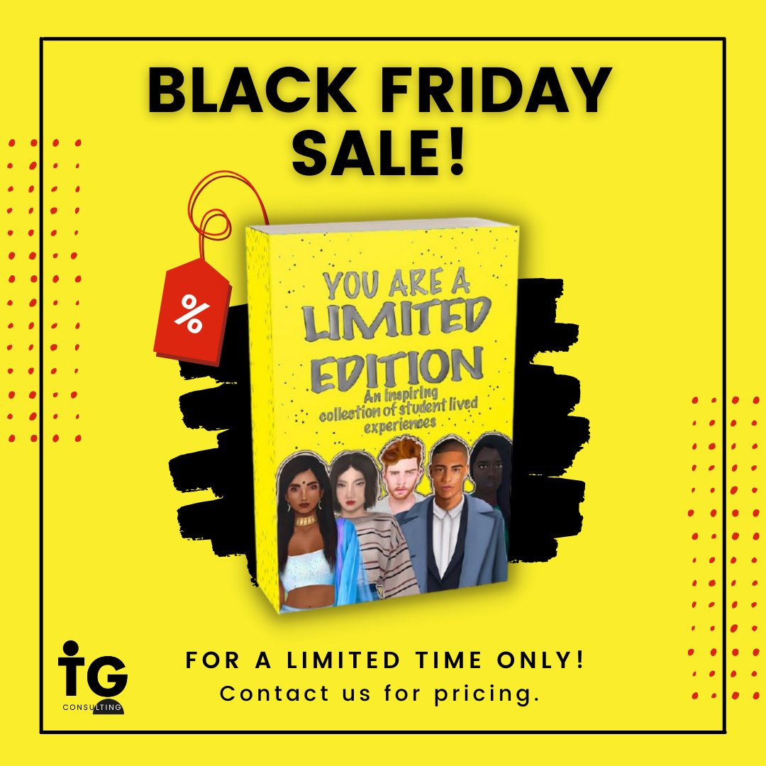 It's Black Friday!!! And while you're out scouting for deals, don't forget that we're offering a discounted price on our You Are A Limited Edition book!

Email info@tgconsultingltd.co.uk for a price list.

#BlackFridayDeals