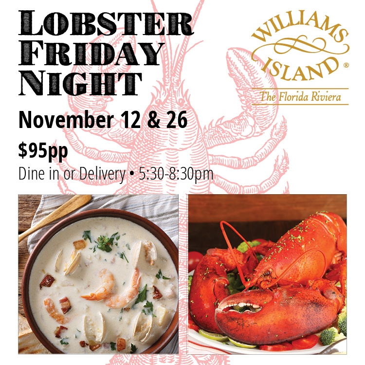 WIslander33160's tweet photo. Don't miss our famous Lobster nights On November 12 &amp; 26.

⁠
RSVP Today 305.937.7840⁠
⁠
Williamsislandclub #williamsisland #lobsternight https://t.co/Y55miibLnx