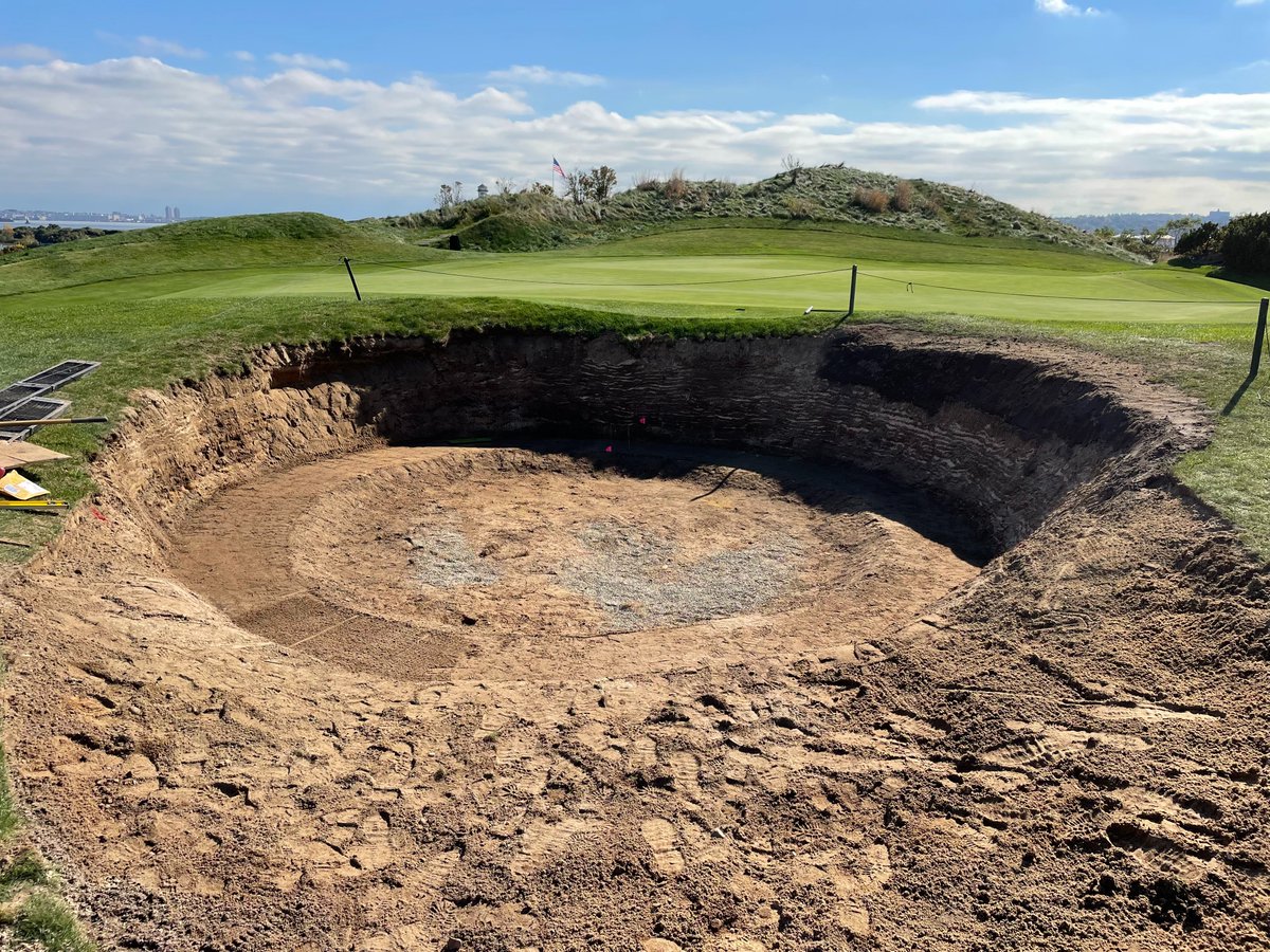 IVI_GOLF's tweet photo. We were at Bayonne Golf Club a few weeks ago, working with Superintendent Tom Woodward's staff building some great PermaEdge bunkers.  We started with a big, round bunker that guards the green on a par 3. @PermaEdgeBunker @BayonneGolfClub https://t.co/GZsU2xSyKf