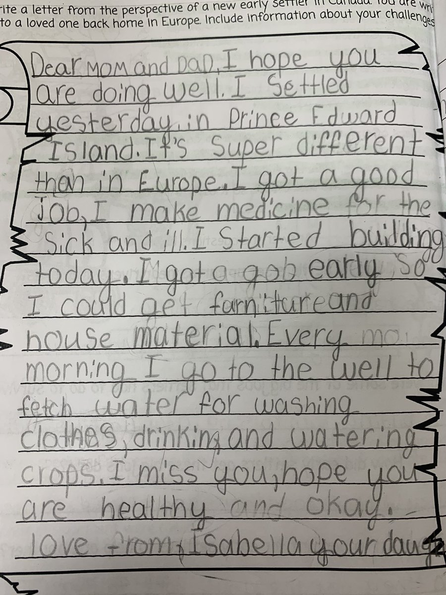 mrsflewelling27's tweet photo. Grade 3 Early Settler letters to their ‘loved ones’ in Europe! They are really enjoying describing their life, as if they were a pioneer! #socialstudies #earlysettlers @GuthriePublic @MrsLPRutledge https://t.co/ioo5hc9h7T