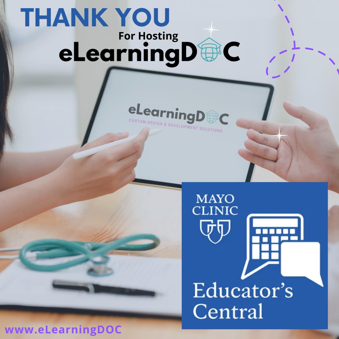 eLearningDOC1's tweet photo. Thank you to @VictoriaStaifer  and @StacyCraft16  at the Mayo Clinic for hosting Angela Robbins, PhD, for a podcast recording available soon @Mayo Clinic Educator's Central on Apple Podcasts. Stay Tuned for the link to follow! https://t.co/5RYzDYt29c
