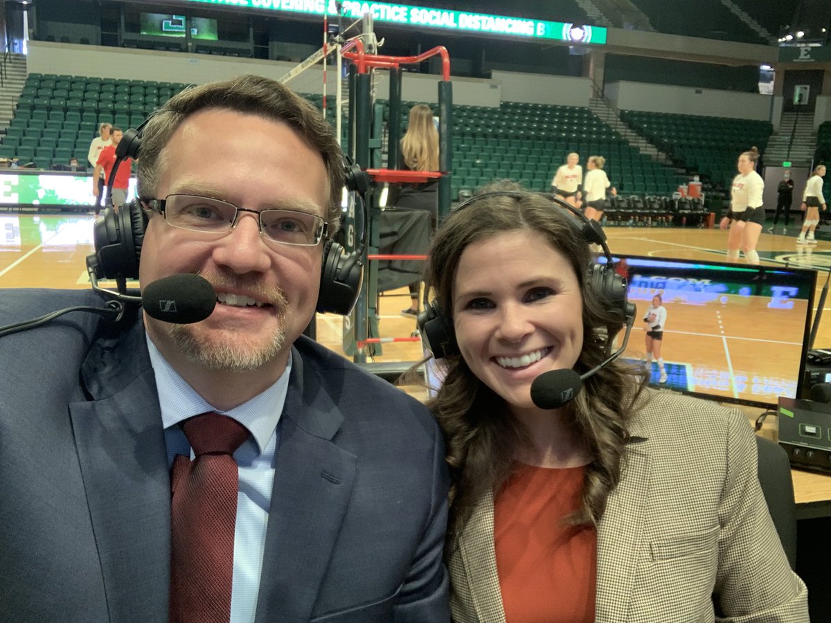 We’re court side for the first time in 20 months for today’s <a href="/EMUVolleyball/">Eastern Michigan Volleyball</a> and <a href="/EMU_MBB/">Eastern Michigan Men's Basketball</a> games!! So surreal the last time we didn’t broadcast in a suite was early March 9th of 2020 before the shutdown! Join <a href="/KristyKing22/">Kristy King</a> and I at 2pm for Volleyball on <a href="/espn/">ESPN</a> +!