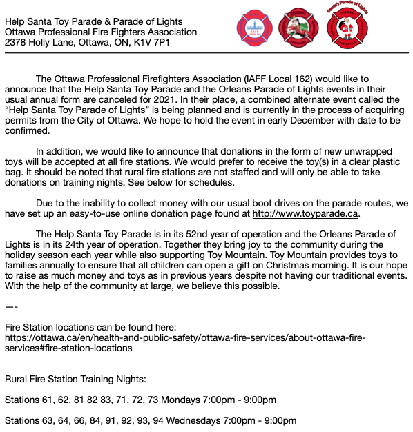 The official update on our annual parade and fundraising efforts!