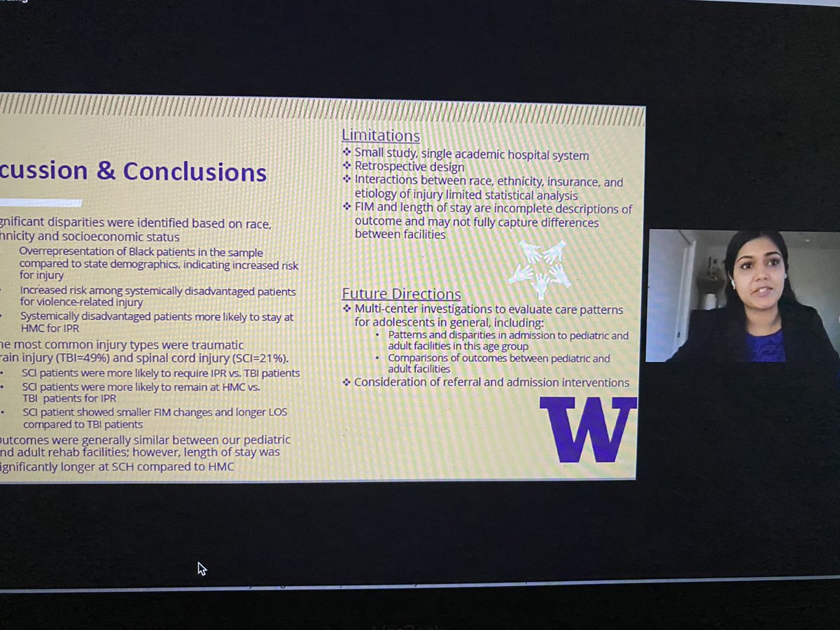 Proud of my co resident <a href="/HetalRPatelMD/">Hetal Patel, MD</a> on her work with prior <a href="/UWRehabMed/">UW Department of Rehabilitation Medicine</a> residency alum and current SCI fellow, @hover2pie, on the disparities amongst adolescents with admission to pediatric vs. adult inpatient rehabilitation. Great job!! #AAPMR21