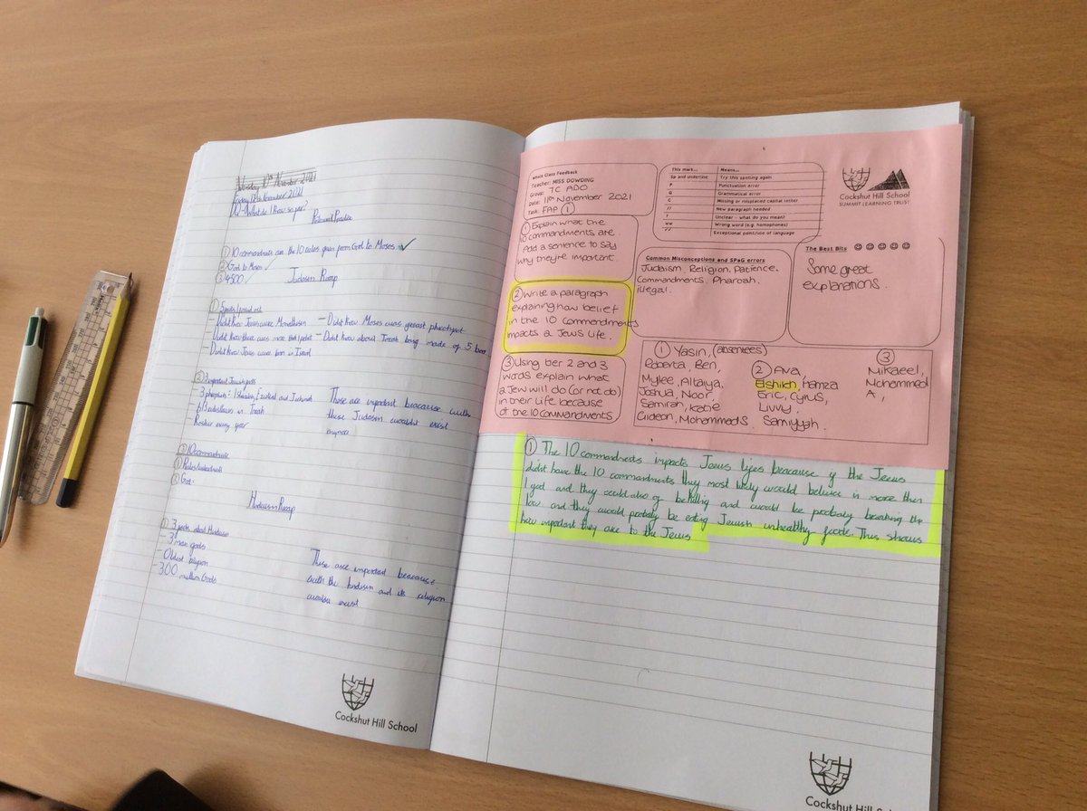 CSHAmyDowding's tweet photo. Some fantastic work completed by Year 7 in my absence. 🤓A pleasure to mark on my return. Really purposeful repair and reflection on how to improve in today’s lesson. 🤩It’s good to be back. #nothingbutthebest https://t.co/96Sug1FEpa