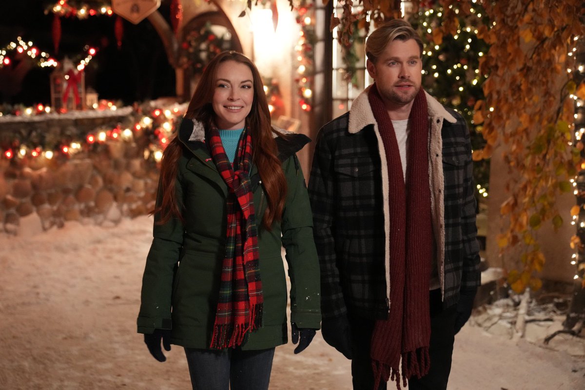 She’s back! 

Here is your first look at Lindsay Lohan in her upcoming holiday rom-com, co-starring Chord Overstreet.