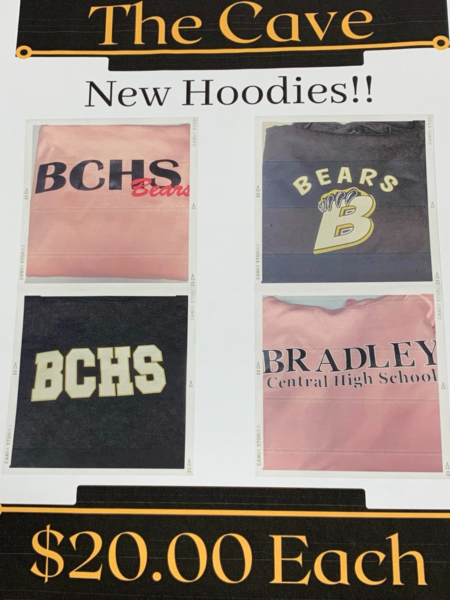 New Hoodies in the cave for only $20.00 each. Go Bears!