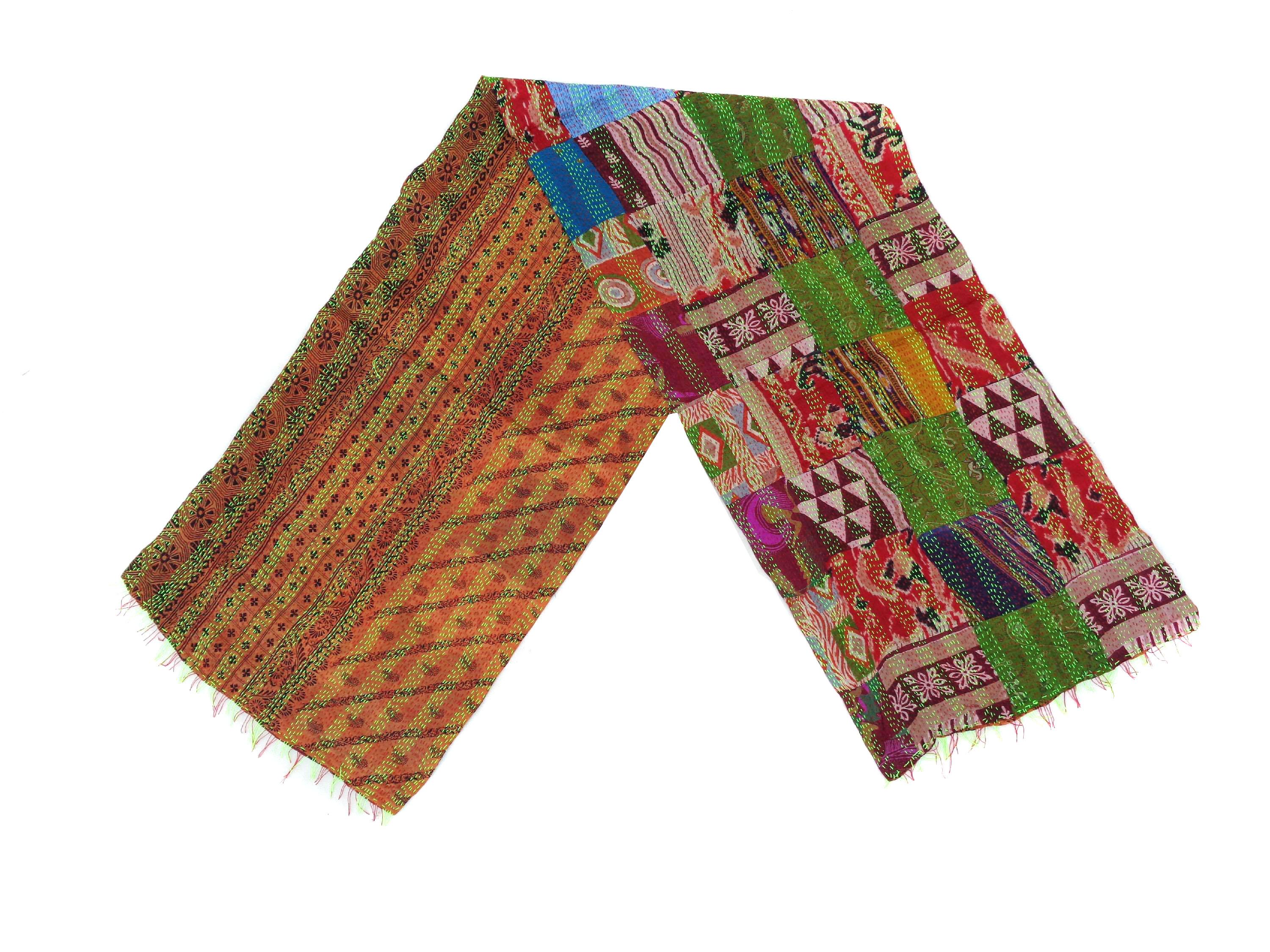 Handmade patchwork Silk Scarf Head Wrap Stole veil Kantha Embroidered Scarf Veil Boho Scarves KP37