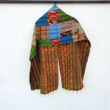 Handmade patchwork Silk Scarf Head Wrap Stole veil Kantha Embroidered Scarf Veil Boho Scarves KP37