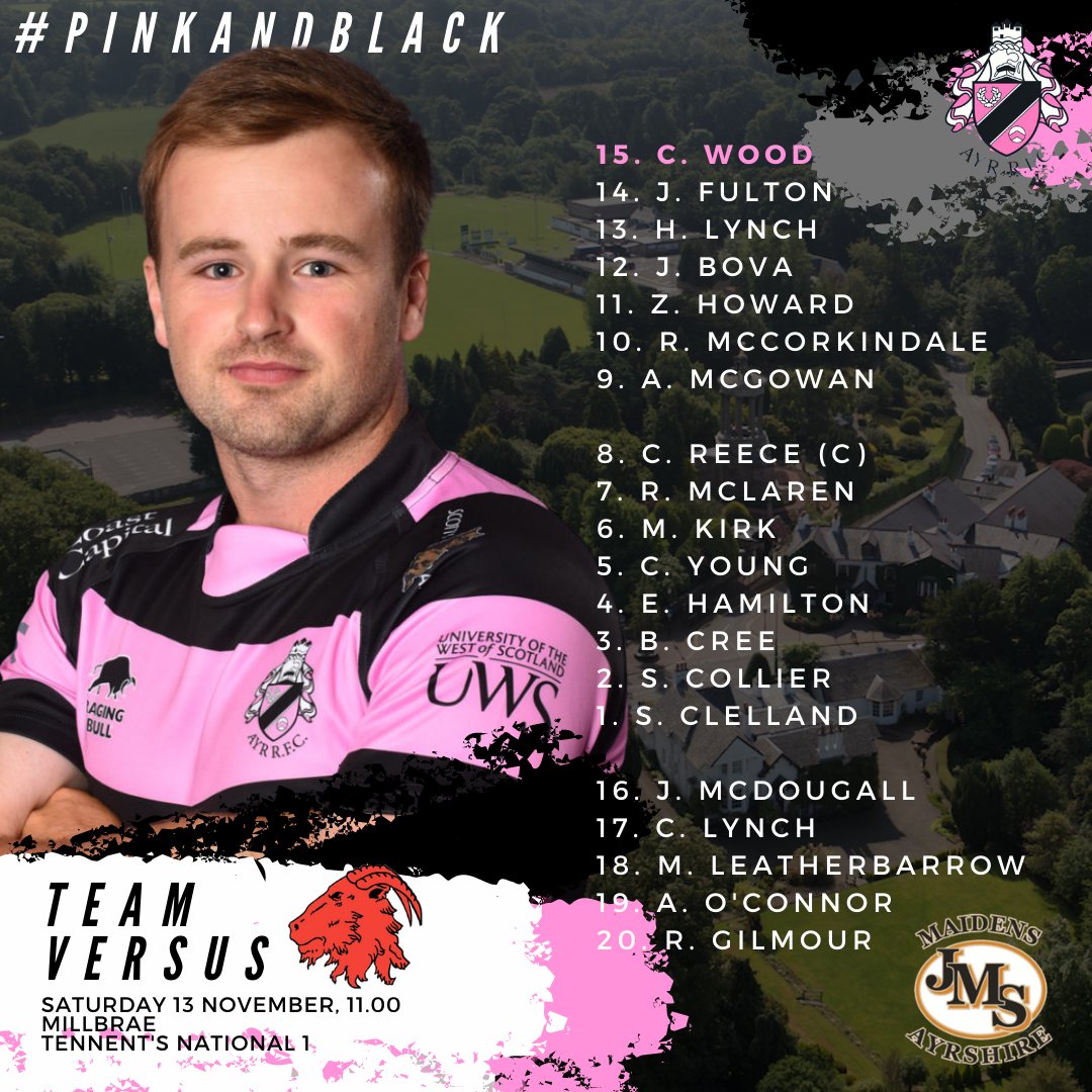 OfficialAyrRFC's tweet photo. TEAM NEWS🗞️ | Here's how the first XV line up against @BiggarRFC tomorrow at Millbrae👇

#pinkandblack | #MillbraeMade https://t.co/V9TlM3kUkT