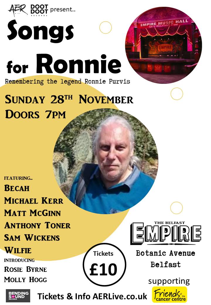 slight change to the lineup for the Songs for Ronnie at @TheBelfastEmpire we've added @MattMcGinnMusic Music Page and introducing the wonderful @Mollyhoggmusic Grab a ticket at AERlive.co.uk All proceeds to @FriendsCCNI Kindly supported by @BendingSound