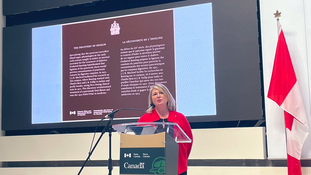 Today @ParksCanada highlighted the national historic significance of the Discovery of #Insulin with an #HSMBC plaque unveiling. I was honoured to make the announcement on behalf of Hon. @s_guilbeault 
#CDNHistory #Insulin100