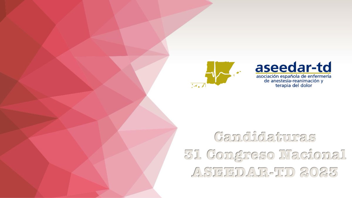 aseedar_td's tweet photo. Ya están disponibles en la web las candidaturas a la organización del 31 Congreso Nacional de Aseedar-td Enfermería Anestesia Reanimación  2023 Mucha suerte a los candidatos

https://t.co/Ac5U5FPaLq https://t.co/KuVOdEfHSD