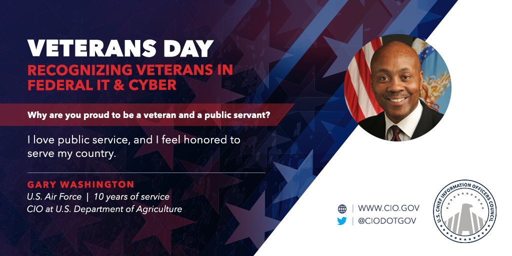ciodotgov's tweet photo. Thank you to @USDAgov CIO Gary Washington, who served in the @usairforce for 10 years! Gary is proud to be a #veteran & is honored to continue to serve his country as a CIO. #VeteransInFedTech https://t.co/8MWfJyJGHP