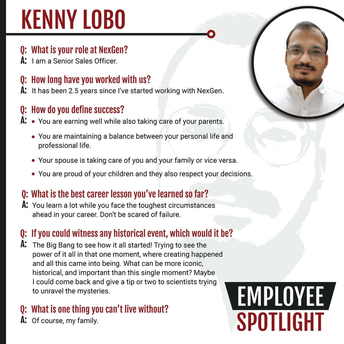 NexGen_Comm's tweet image. This week's #EmployeeSpotlight is shining brightly on Kenny, a #brilliant Senior Sales Officer at NexGen. Every week, Kenny offers high #performance while committing to quality work for our customers.

Please help us in showing #appreciation for the light Kenny shines on NexGen!