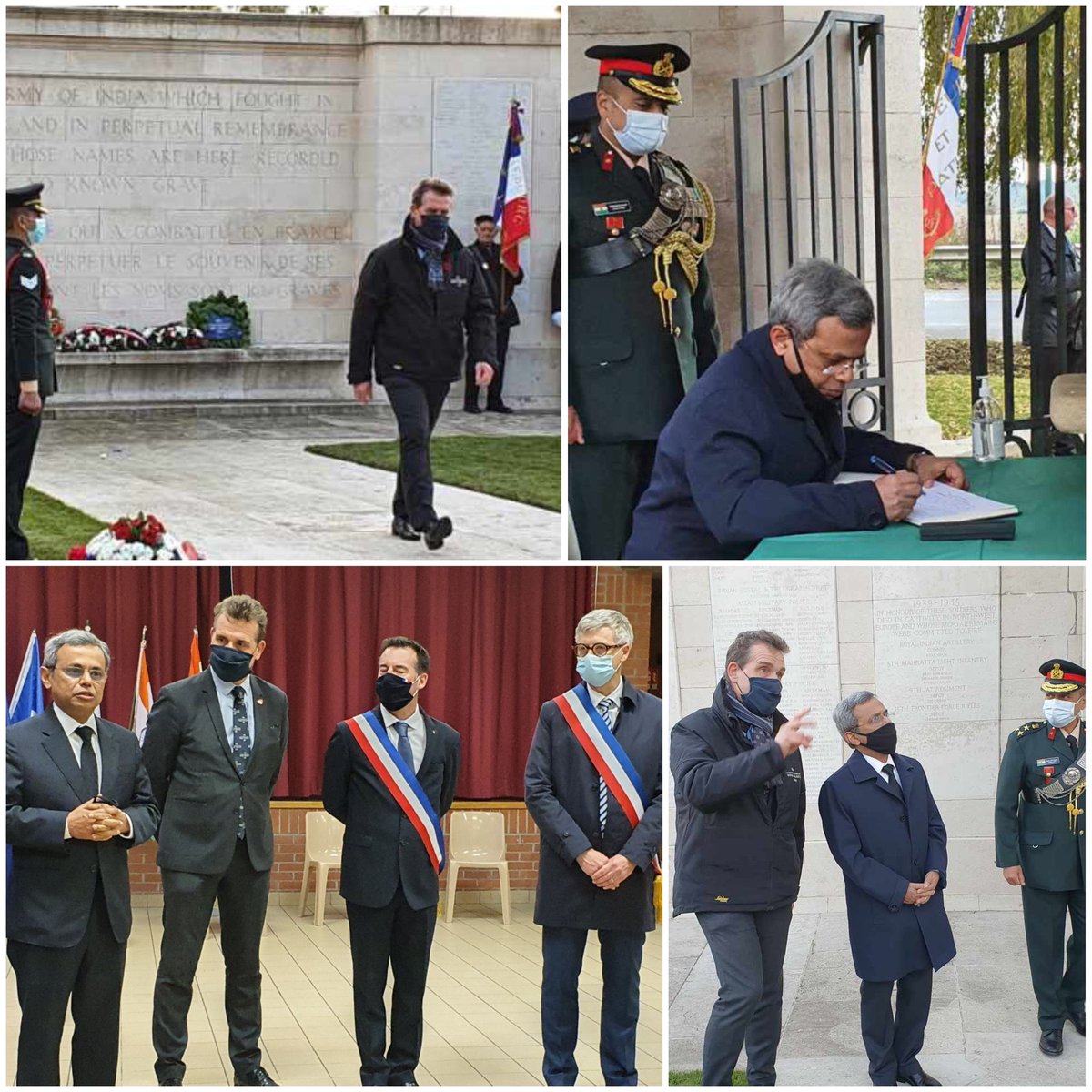 Today <a href="/CWGC/">Commonwealth War Graves</a> Neuve Chapelle Indian memorial, we were honoured to host the #India ambassador <a href="/JawedAshraf5/">Jawed Ashraf</a> and commemorate the 4847 Indian soldiers with no known graves whose names are inscribed here. #LestWeForget #WW1