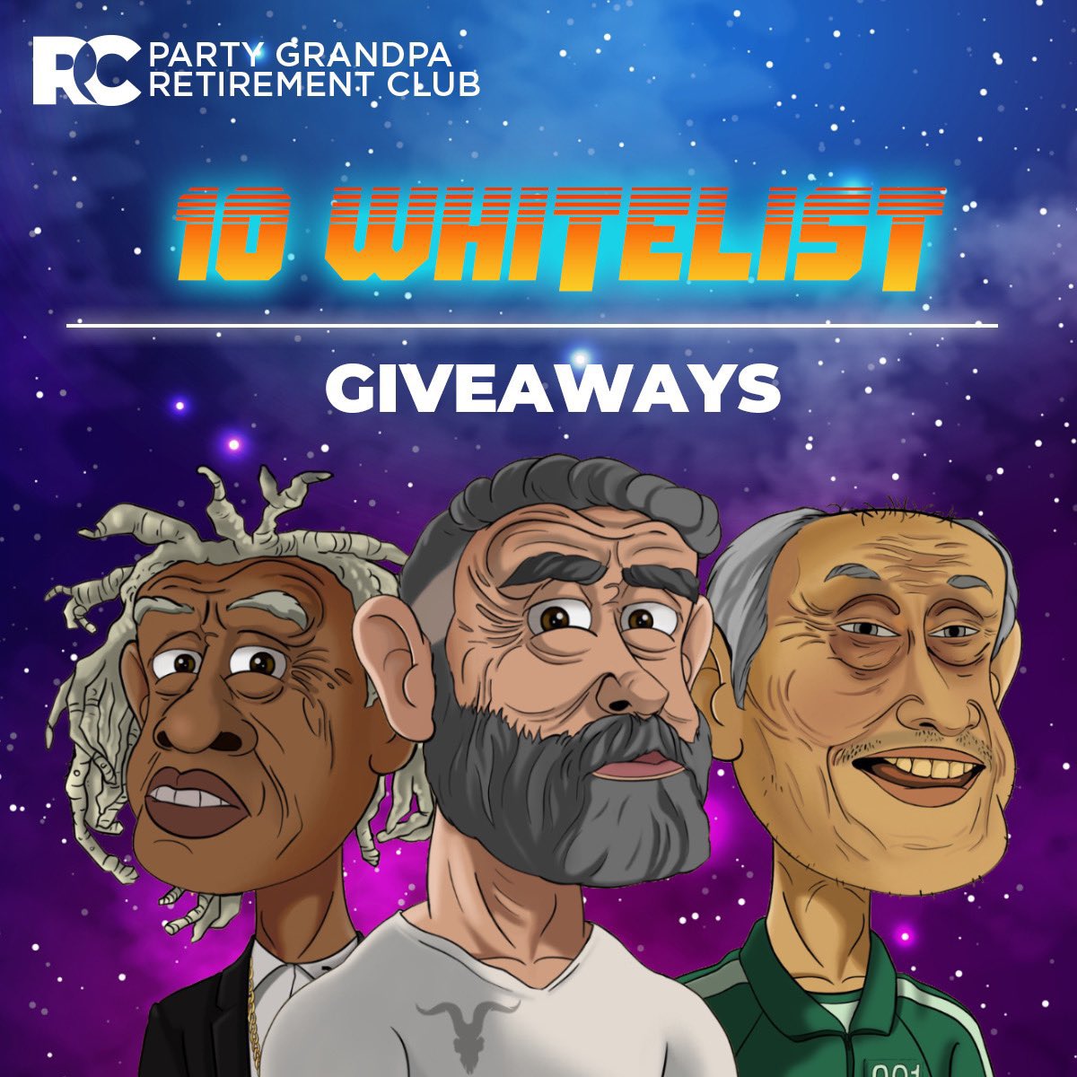 PARTY GRANDPA GIVEAWAY 😍

Super excited about this project, looks really cool 👀 

Rules to enter:
1️⃣ Follow <a href="/partygrandpanft/">Retirement Club</a> 
2️⃣ Like, RT &amp; Tag 3 people
3️⃣ Join discord: discord.com/invite/retirem…

Ends in 24 hours ⏳
#NFTGiveaway #NFT