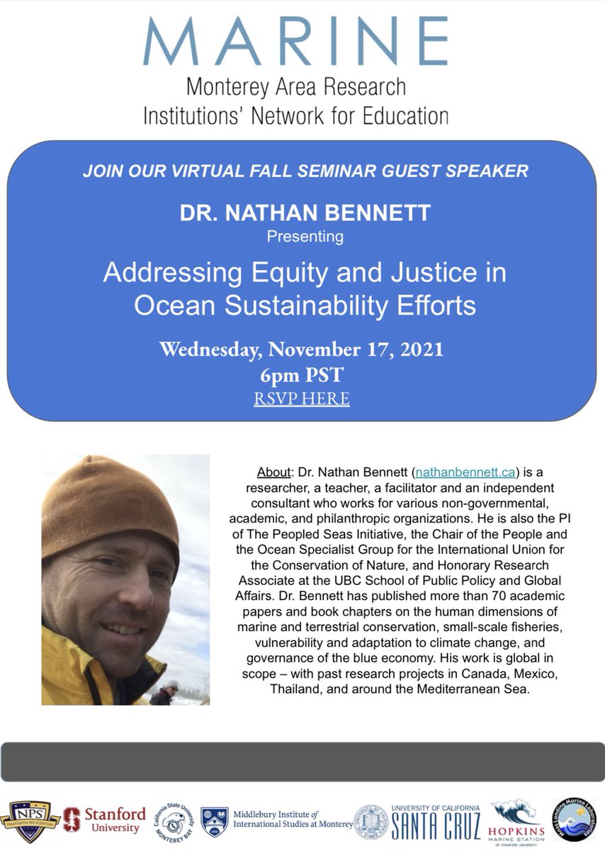 Join 🌊 MARINE 🌊 this coming Wednesday for a discussion with Dr. Nathan Bennett!
