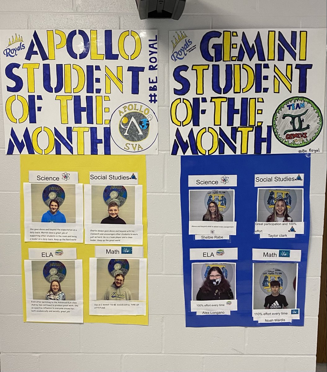 Congrats to the students nominated to both 8th-grade teams for the student of the month in each content area!!! Keep up the great work #beroyal <a href="/SvaGemini/">SVA Team Gemini</a> <a href="/SummitViewAcad/">SVA Principal</a>