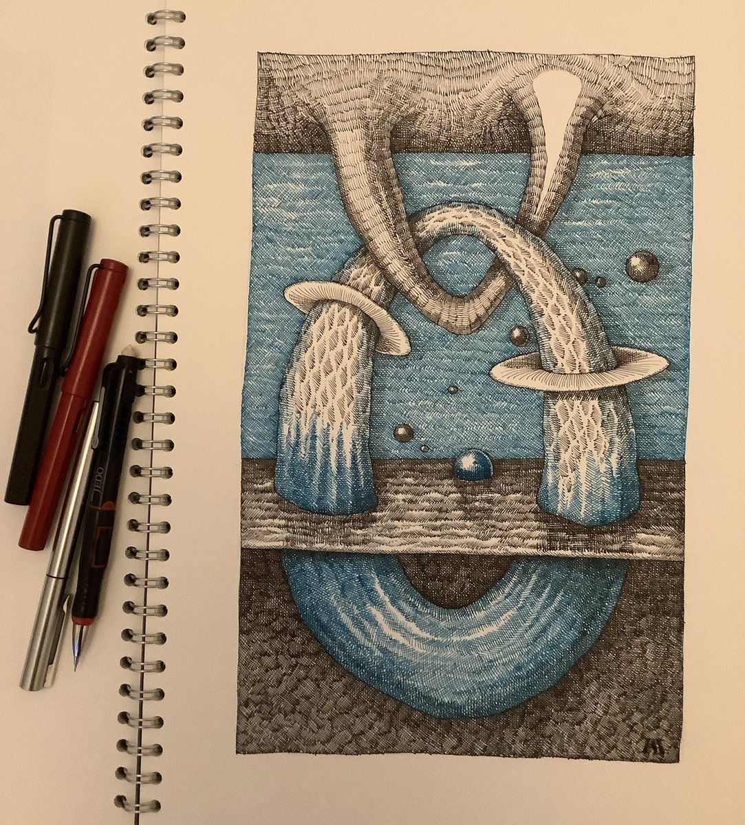 Atelier462's tweet photo. The three elements.  Except that the fire is barely smoldering.

#drawing #sketch #sketchbook #threeelements #illustration #inkdrawing #pendrawing #art #arte #ArtistOnTwitter https://t.co/wDucpXrJ32