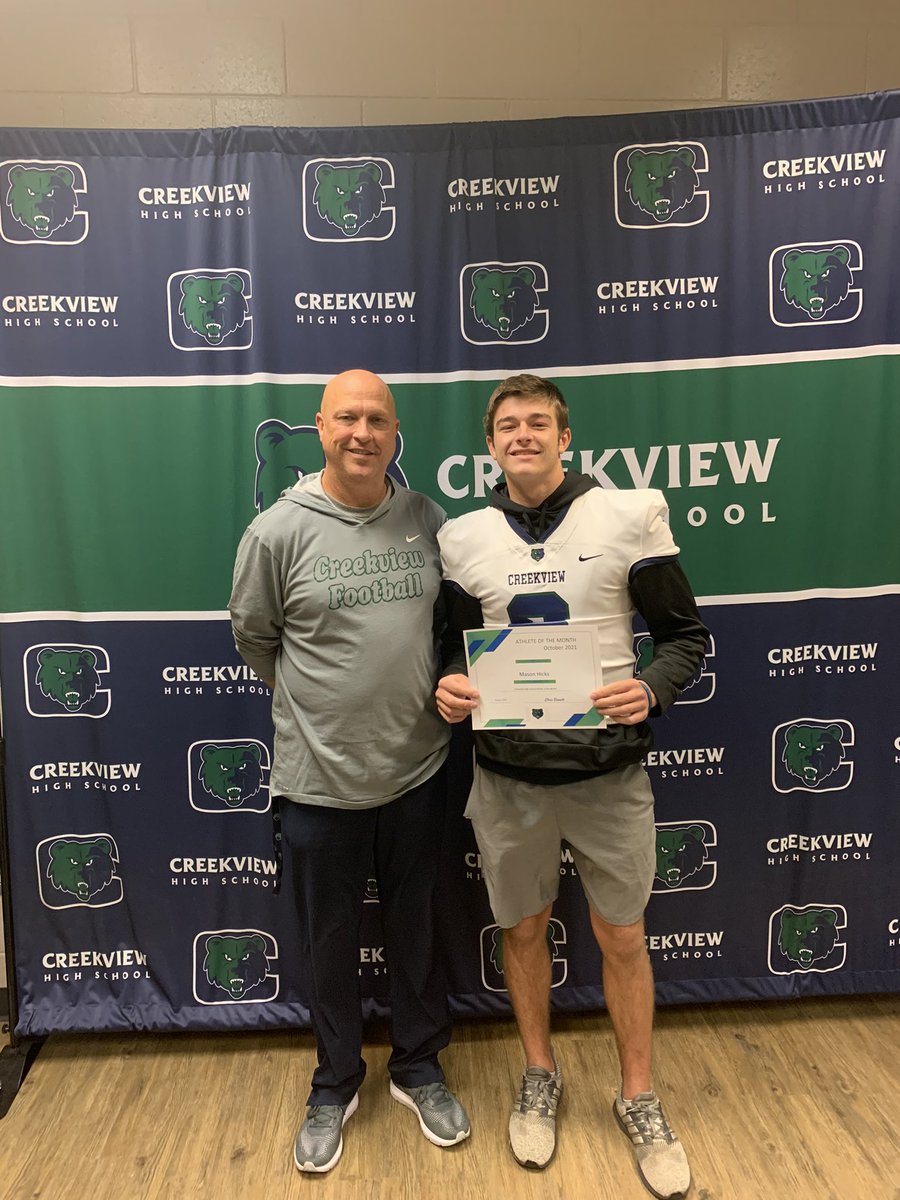 Congratulations to Creekview football player Mason Hicks for being selected as our Male Athlete of the Month for October! <a href="/Prin_Santoro/">Mike Santoro</a> <a href="/FtballAtTheView/">Creekview Grizzly Football</a>